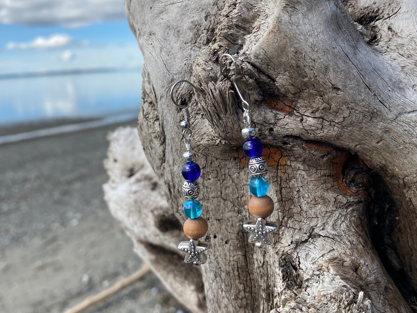 Beach Sparkle Wood & Starfish Earrings