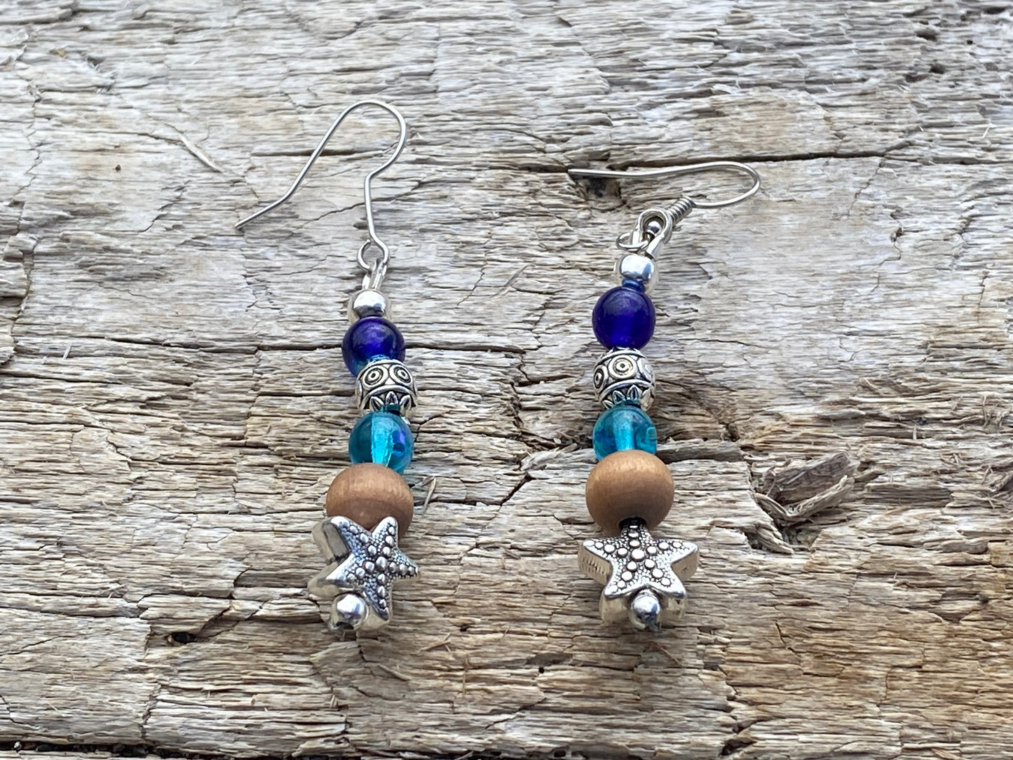 Beach Sparkle Wood & Starfish Earrings