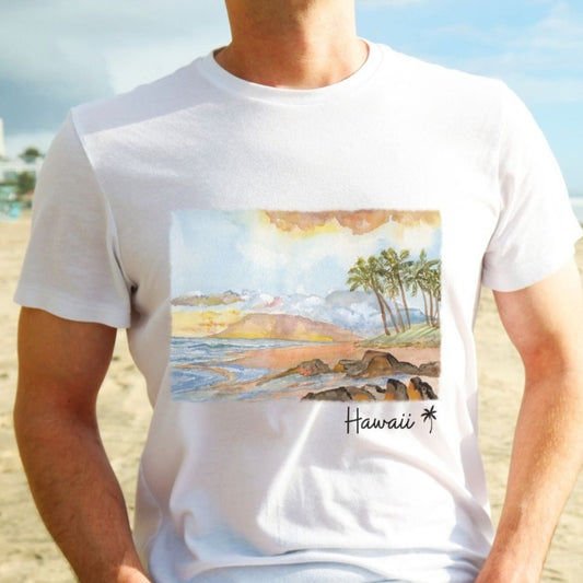 Watercolor Hawaii Shoreline sunset scene Tee Shirt