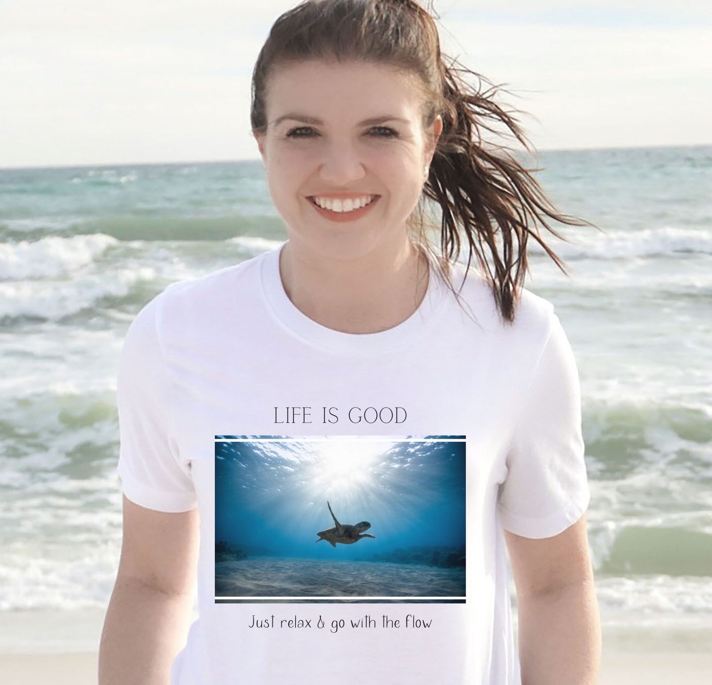 Life is Good, Relax and Go with the flow Sea turtle  beach shirt