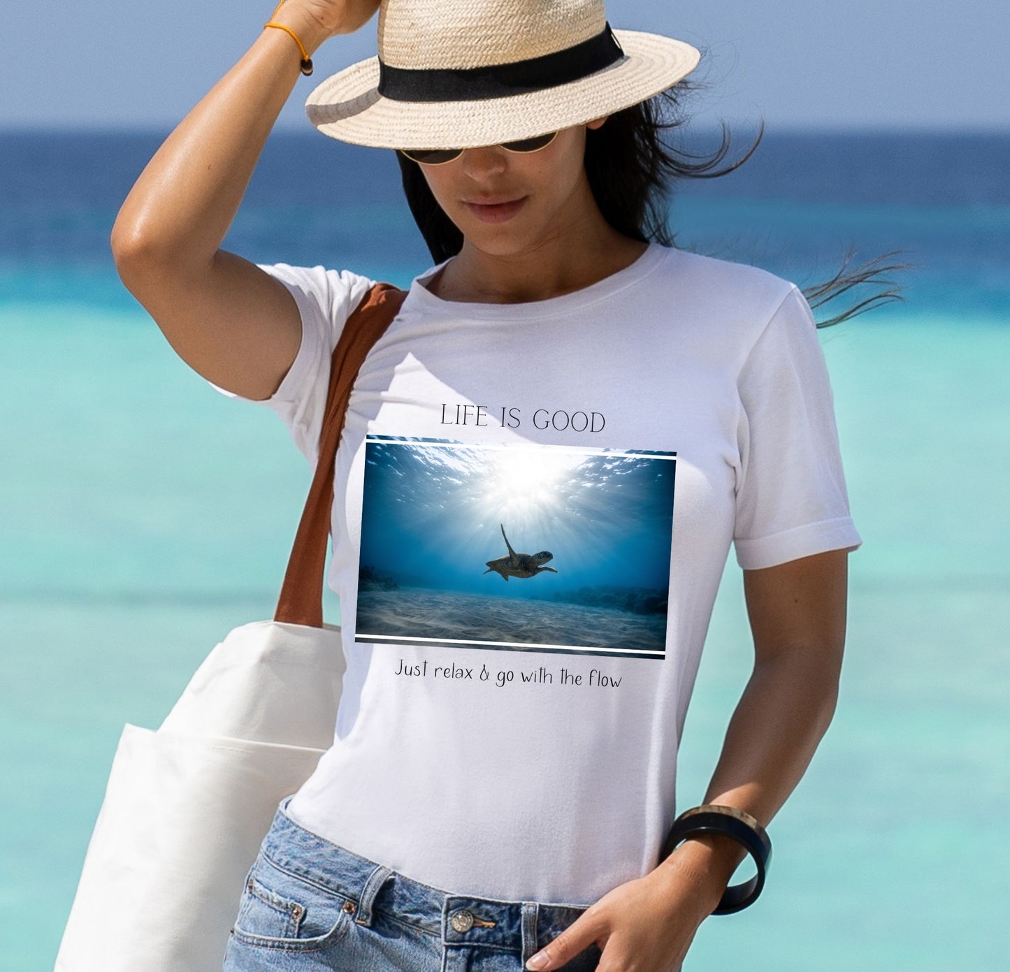 Life is Good, Relax and Go with the flow Sea turtle  beach shirt